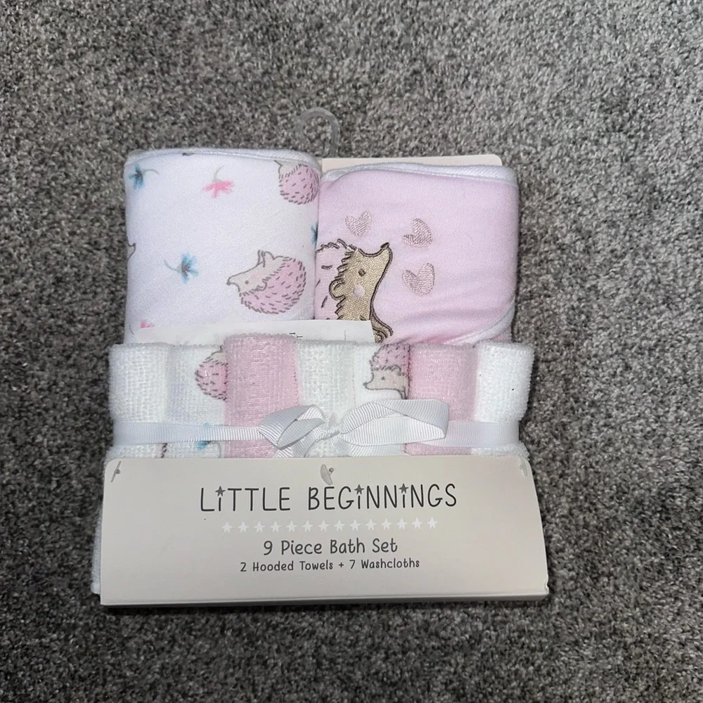Pink Hedgehog 9-Piece Baby Bath Set